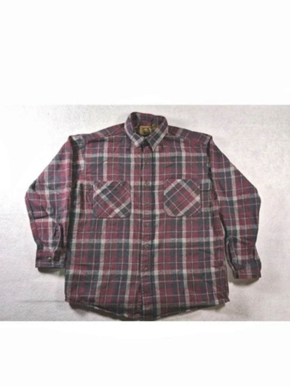St. Johns Bay Shirt Men's Large Red & Black Plaid Heavyweight Flannel Vintage